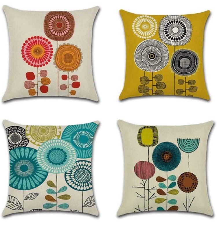 Set of 4 Linen Floral Cushion Covers Flowers Greets Abstract Etsy UK