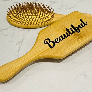 Personalised bridal bridesmaid bamboo wooden hair brush brushes gifts gift beauty womens girls custom name birthday wood accessories wedding