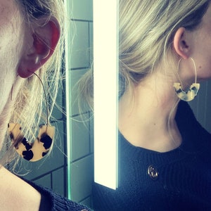 Leopard print gold beige half acrylic hoop earrings animal jewellery hoops weddjng festival her accessories birthday gift womens gifts
