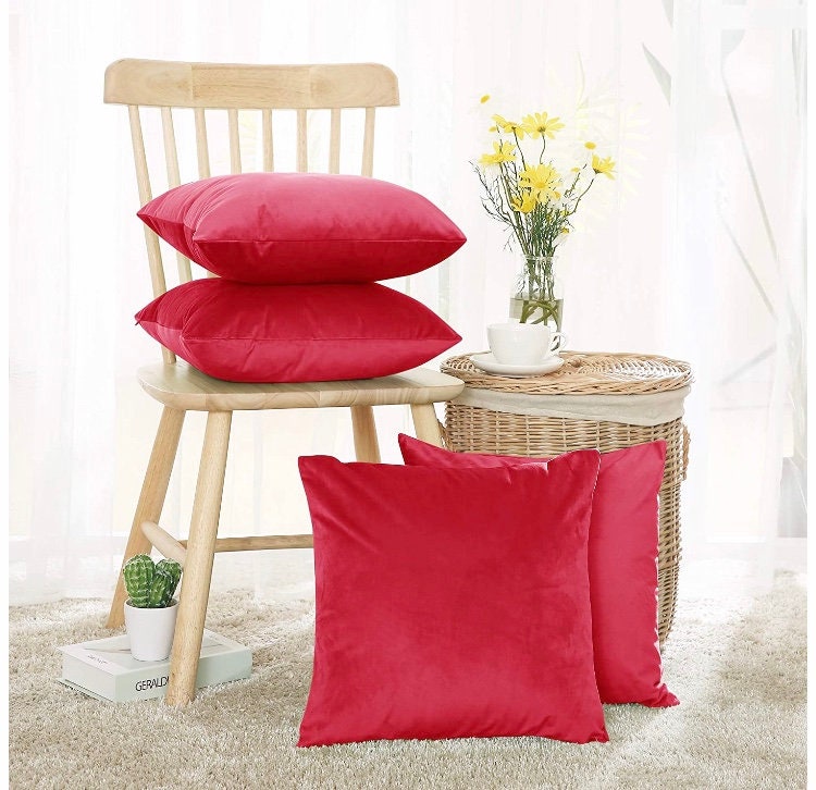 Red Velvet Cushion Covers Set of 4 Size 45x45cm Cushions Etsy