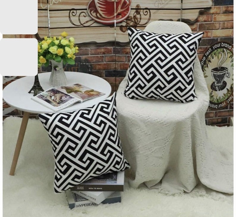 Black and White Geometric Cushion Covers Set of 2 Cushions Etsy