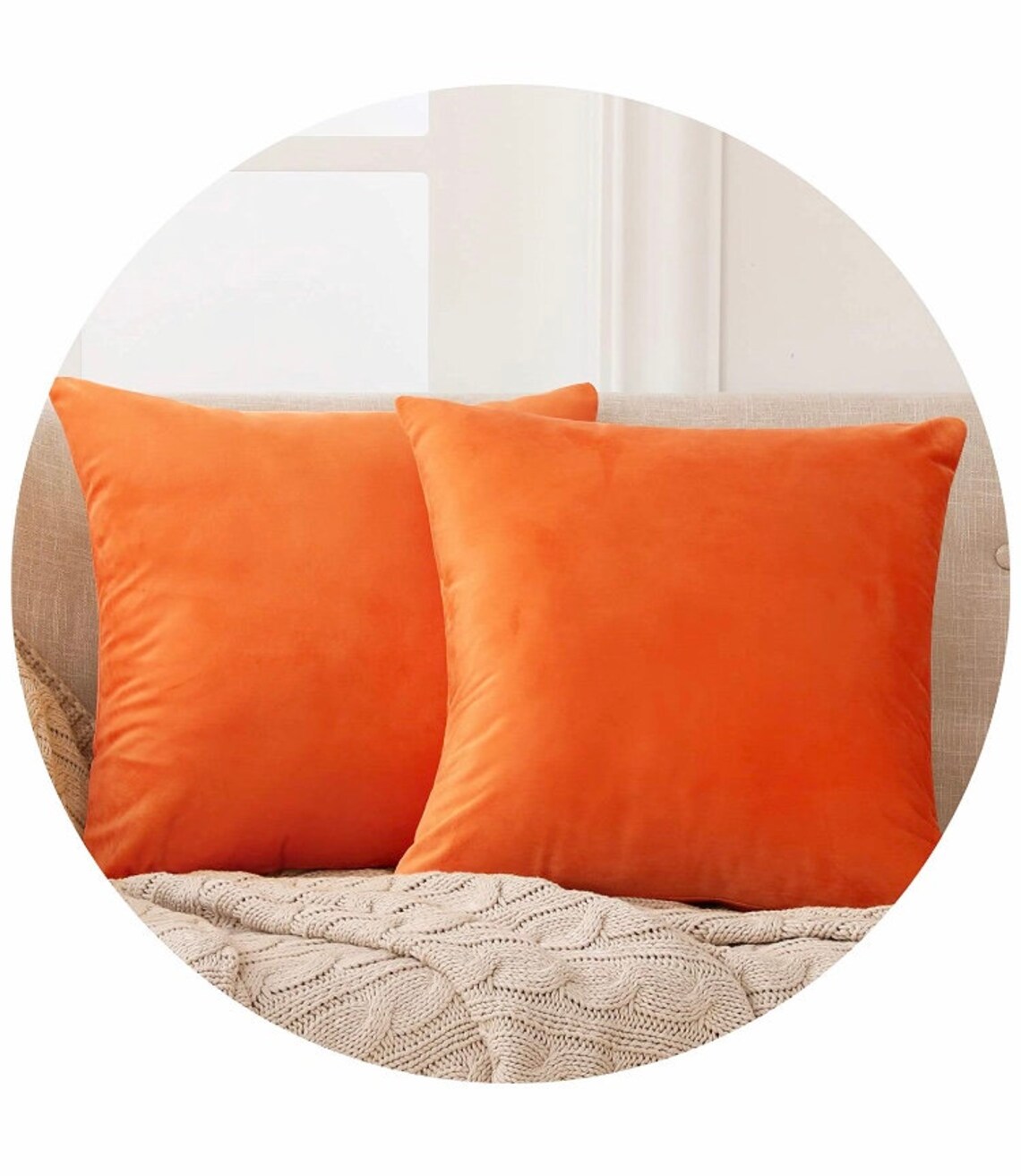 Set of 2 Velvet Orange Cushion Covers 18x18 Pillows Bright Etsy UK