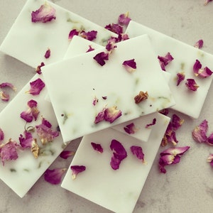 Barras de jabón de pétalos de rosa con leche de cabra suave, agradecimiento, medias de hotel, regalos de boda, regalo de cumpleaños, jabones, baño, eczema, pétalos florales, despedida de soltera, novia