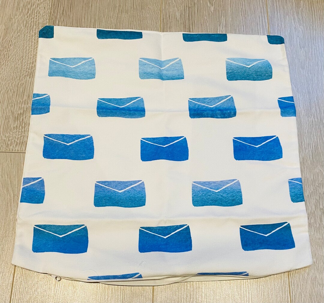 Blue White Envelope Cushion Cover 40x40cm Envelopes Novelty Etsy