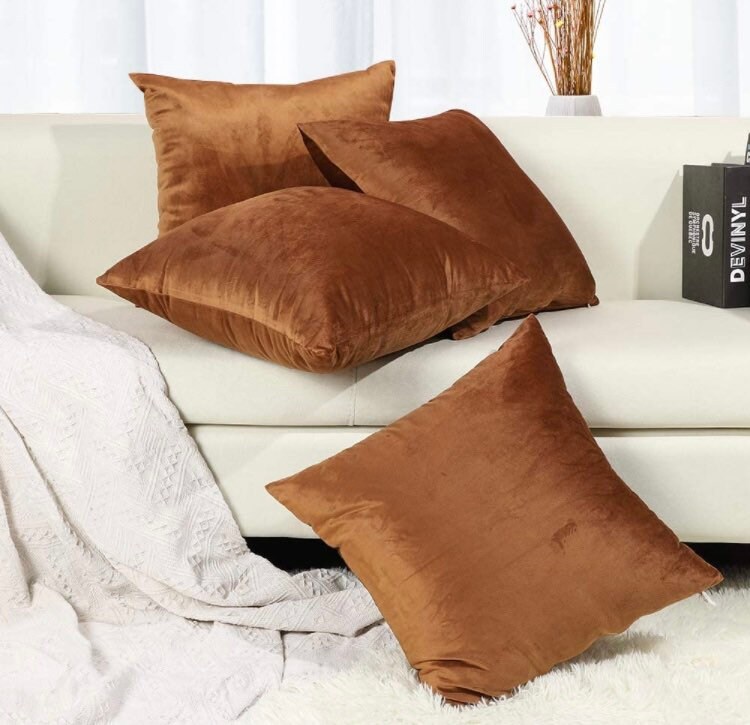 2 Chocolate brown velvet cushion covers 45x45cm Etsy