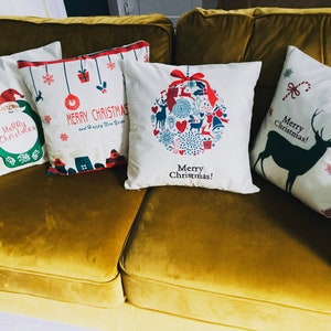 COZZSNUGE Set Of 4 Christmas Velvet Cushion Covers - 45x45cm Green Pine Tree & Wreath Design For Sofa & Bed