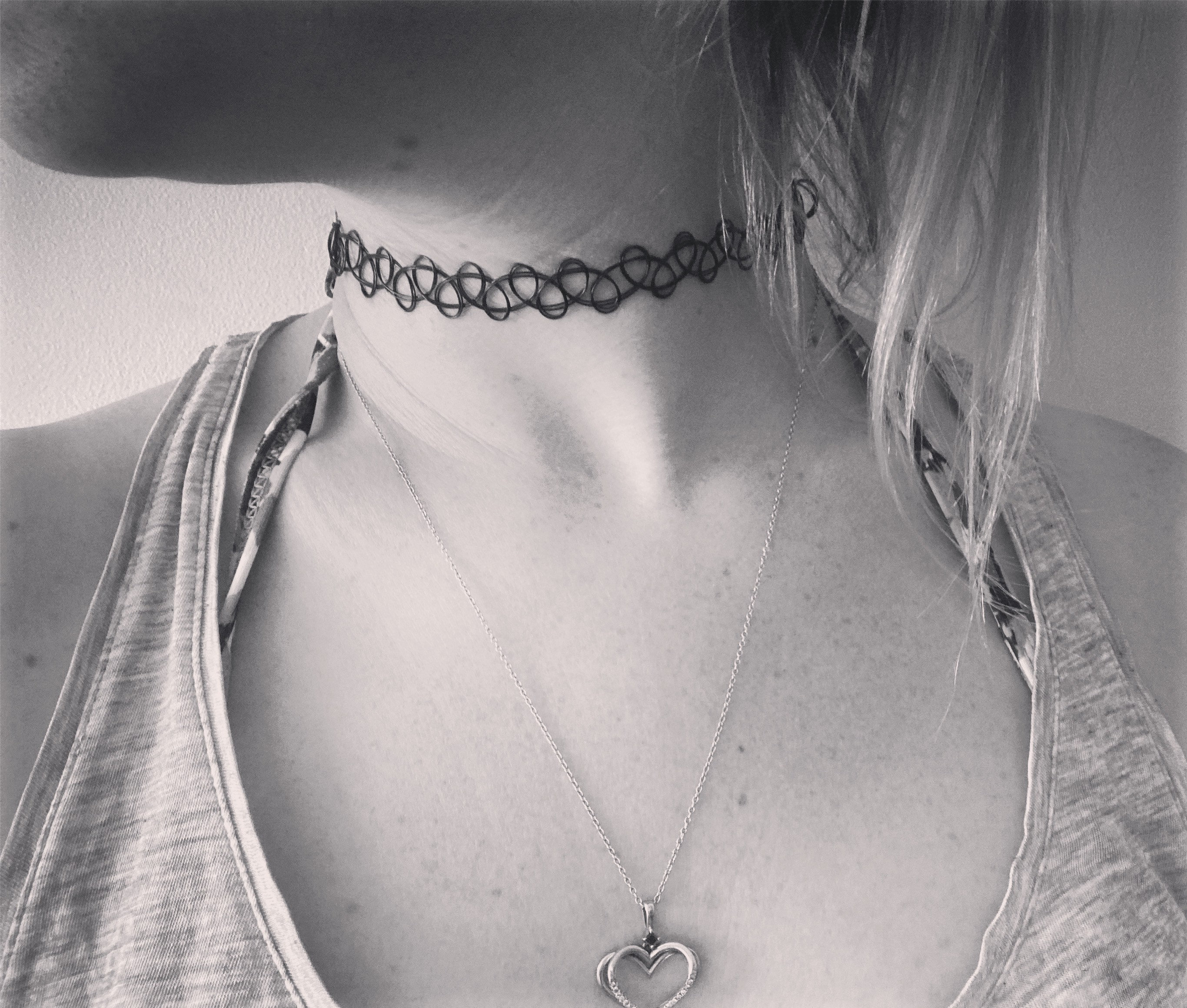 Initial Multi-Strand Black Tattoo Choker Necklace - L