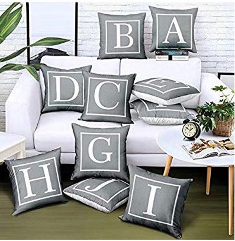 Grey and White Initial Letter Cushion Cover 45x45cm Name Etsy New Zealand