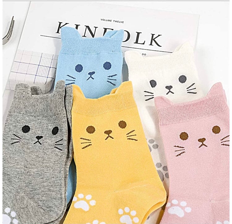 1 pair coloured novelty cat face womens socks UK size 47 Etsy