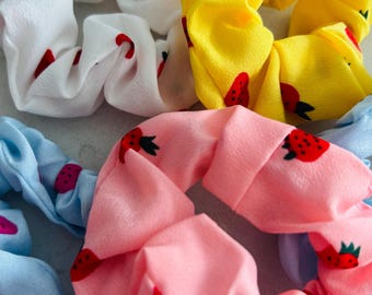 Strawberry hair scrunchie scrunchies strawberries colourful novelty kids accessories hairtie hairbands elastics gift gifts teen teenage