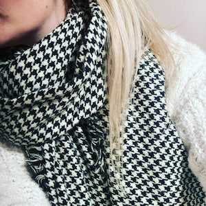 Black and white checked houndstooth winter scarf monochrome shawl oversized classic womens accessories scarves mothers gift gifts fashion
