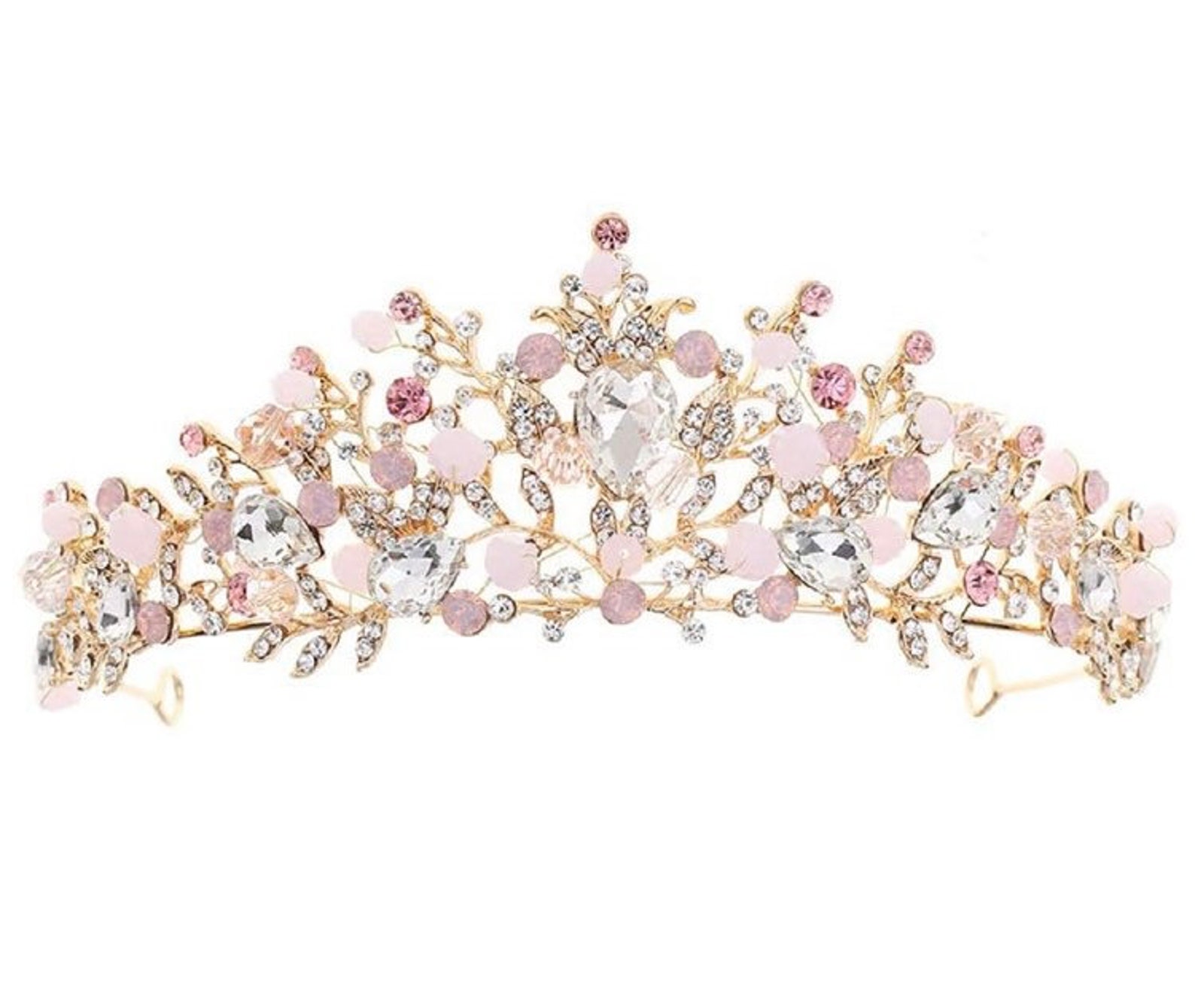 Childrens Tiara Pink Gold Crystal Rhinestone Wedding Flower Etsy UK