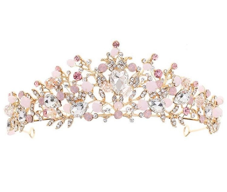 Childrens Tiara Pink Gold Crystal Rhinestone Wedding Flower - Etsy UK