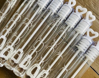 Lot de 10 mini tubes à bulles pour décoration de mariage, cadeaux de baptême, confettis blancs, bulles pour invités, mariages, tubes de fête pour les mariés