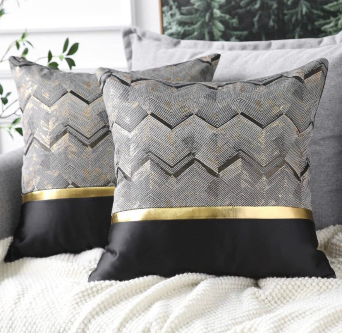 Set of 2 Luxury Gold Lined Wavy Cushion Covers 45x45cm Etsy