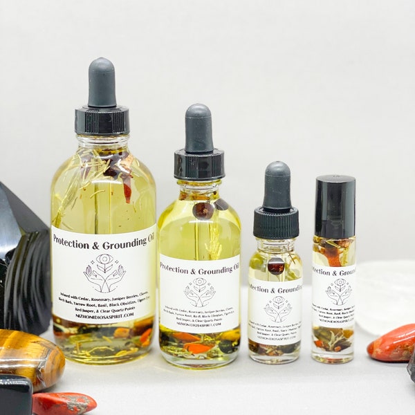 Protection & Grounding Oil | Herbal Crystal Infused Oil