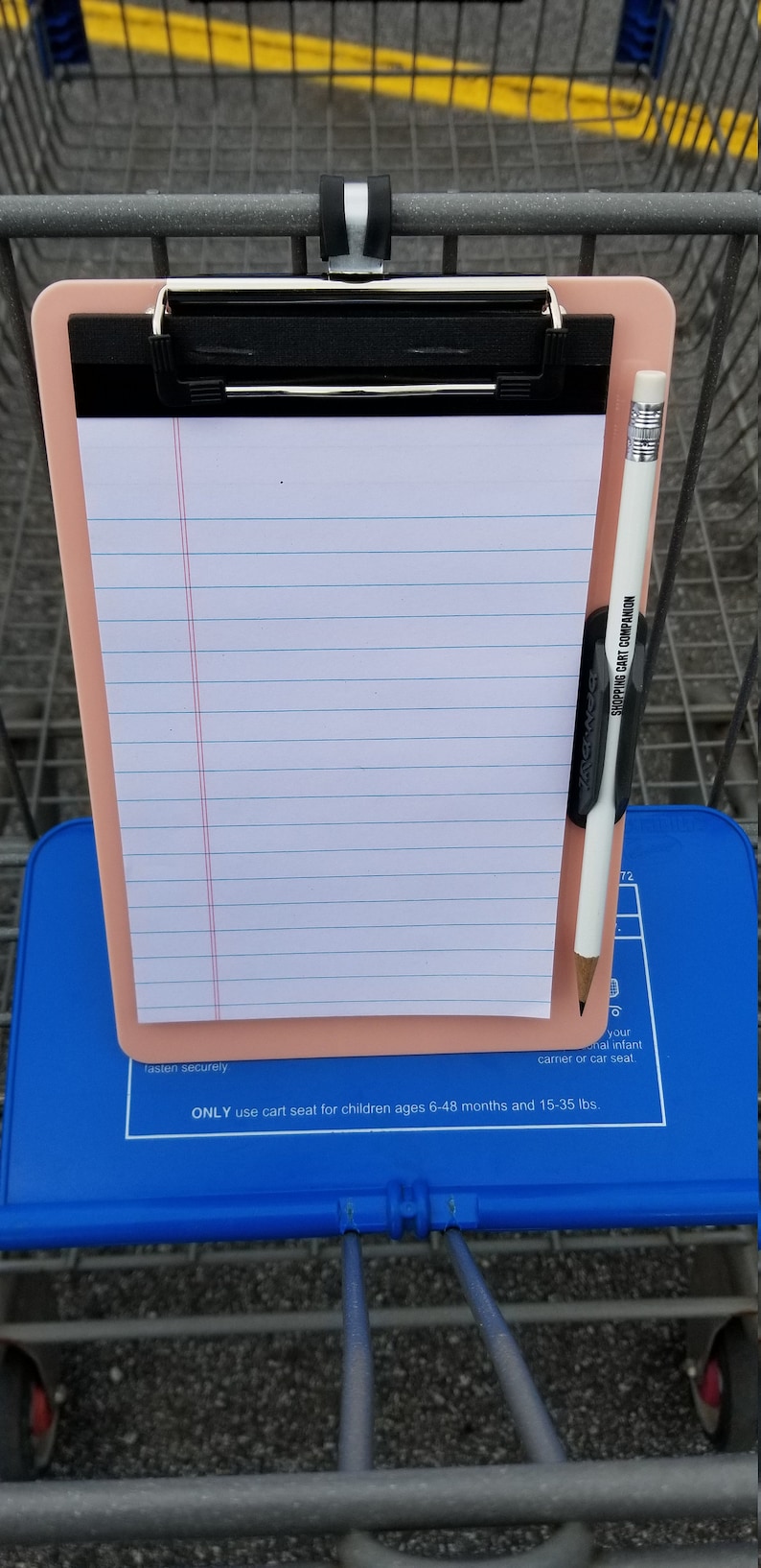 Clipboard Cart Hook, Pad of Paper, Pencil Holder and Pencil