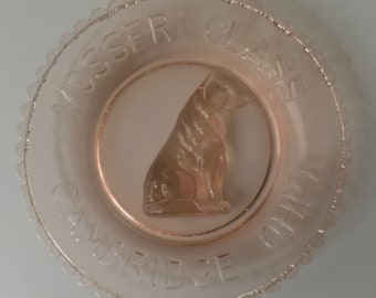 Collie Dog Art Glass Cup Plate, Vintage Mosser Glass, Sheltie Home Decor, Cambridge Ohio Collectible, Animal Lover Gift for Her, Made in USA