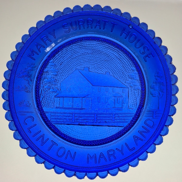 Clinton Maryland, Mary Surratt House Collectible, Civil War History, Abe Lincoln Memorabilia, Vintage Cobalt Blue Pairpoint Glass Cup Plate