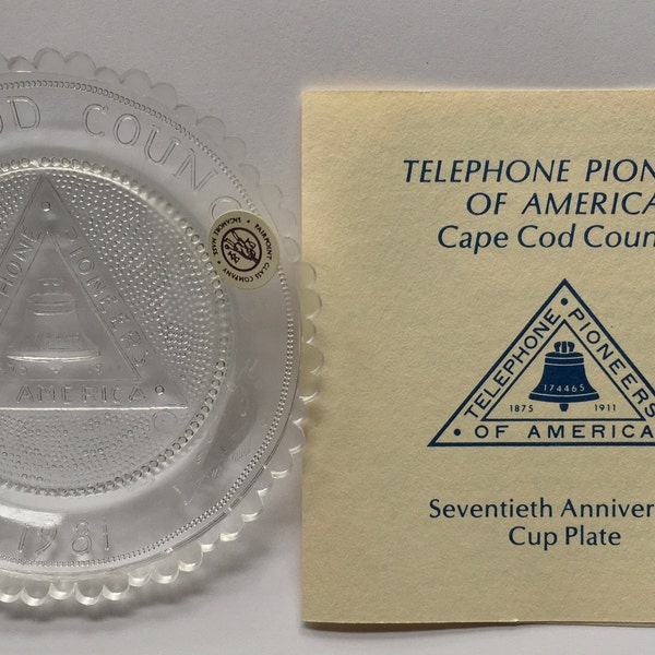 Telephone Pioneers of America Cape Cod Council, Telecom Volunteer, BellTel Collectible Art Glass, Vintage Massachusetts Pairpoint Cup Plate