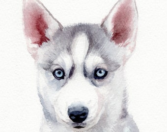 ORIGINAL Watercolor Husky painting, Husky Puppy painting, Dog lovers gift, Husky wall art watercolor painting, Husky decor original art gift