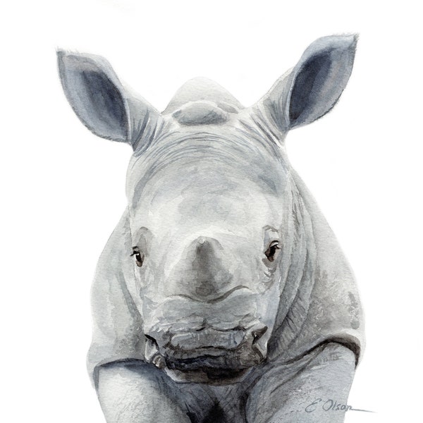 Rhinoceros Art Gift, Watercolor Rhinoceros Art Print, Baby Rhinoceros Print, Safari Animals Nursery Decor, Nursery Wall Art, Rhino nursery