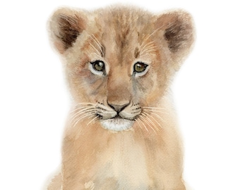 Baby African Lion Art Gifts, Watercolor Lion Art Prints, Baby Lion Prints, Safari Animals Nursery Decor, Baby Lion Cub nursery art prints