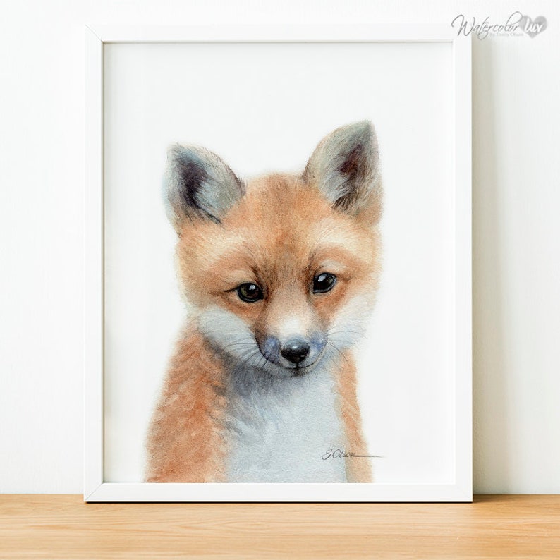 Baby Fox Art Gift, Watercolor Fox Art Print, Baby Fox Prints, Woodland Animals Nursery Decor, Nursery Wall Art, Baby Fox nursery art prints image 1
