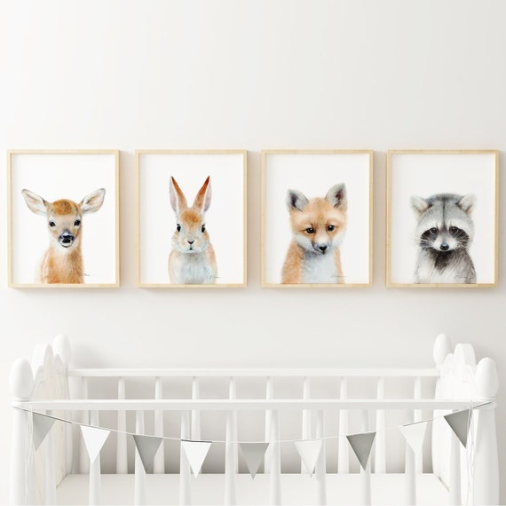 Woodland Animals Nursery Art Prints Fox Deer Raccoon Bunny - Etsy