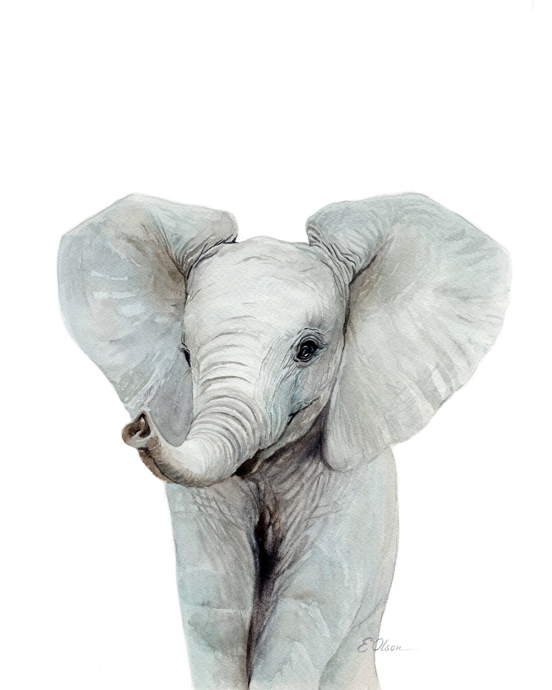 Elephant Art Gift, Watercolor Elephant Art Print, Baby Elephant Print