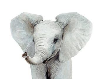 Elephant Art Gift, Watercolor Elephant Art Print, Baby Elephant Print, Safari Animals Nursery Decor, Nursery Wall Art, Elephant nursery art