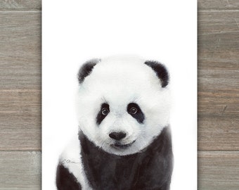 Panda Art Gift, Watercolor Panda Art Print, Baby Animal Prints, Jungle Animals Nursery Decor, Nursery Wall Art, Baby Panda Bear nursery art