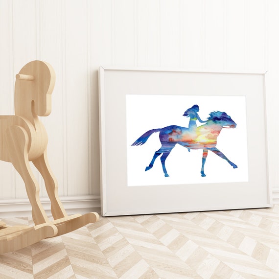 Watercolor Horse Silhouette Print, Watercolor Sunset Silhouette