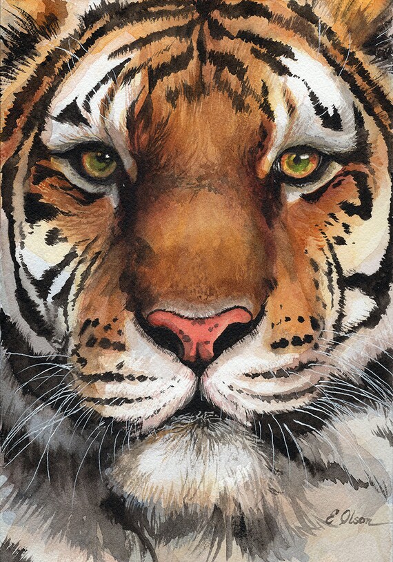 ORIGINAL Watercolor Tiger Tiger wall art Safari animal art