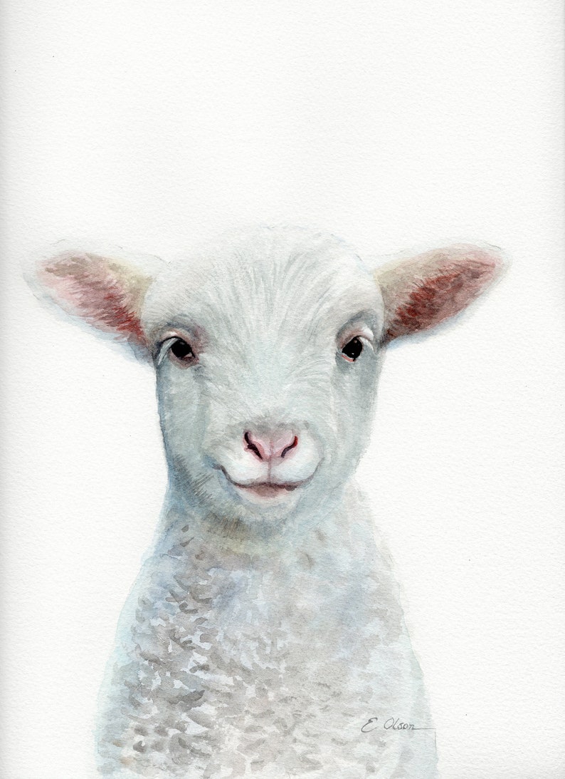 ORIGINAL Watercolor White Lamb Painting Lamb Wall Art Decor Etsy