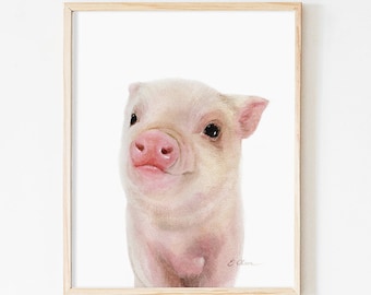 Piglet Art Gift, Baby Pig Art Print, Watercolor Pig Print, Barnyard Animals Nursery Decor, Nursery Wall Art, Baby Farm Animal Art Prints