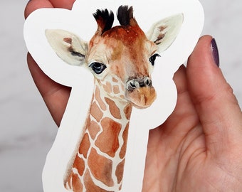 Cute Giraffe Watercolor Vinyl Sticker - For Water Bottles & Laptops, Safari Animals, Baby Giraffe Vinyl sticker, Adorable Giraffe Sticker