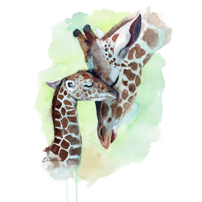 WATERCOLOR Giraffe Mom and Baby Giraffe Nursery Wall Art - Etsy