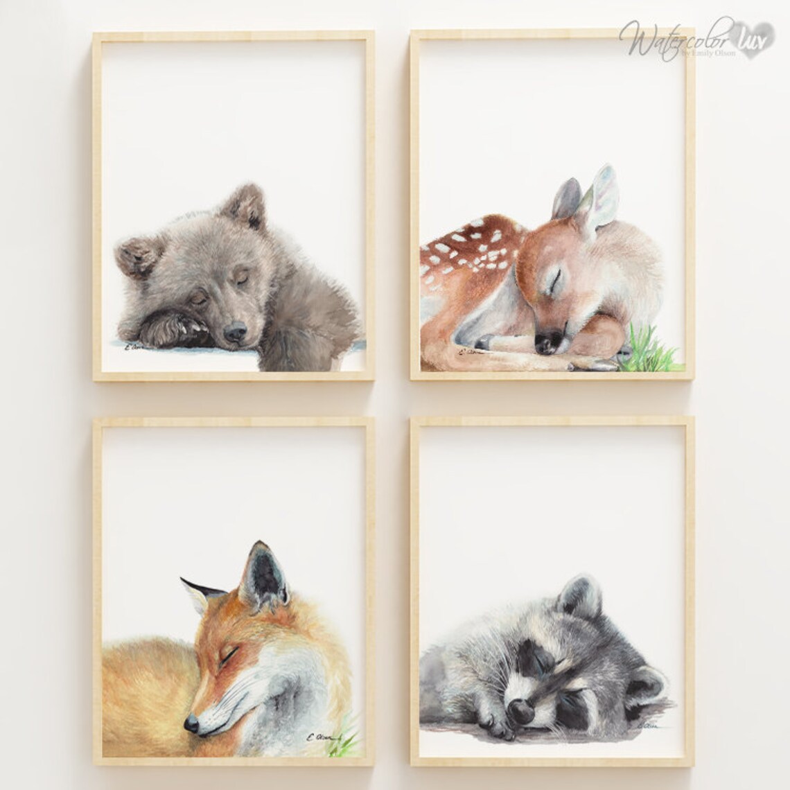 Woodland Animals Nursery Art Prints Set of 4 Sleeping - Etsy