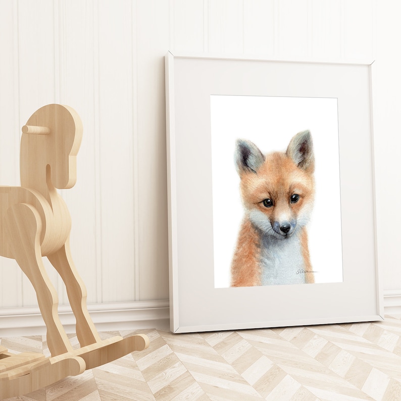 Baby Fox Art Gift, Watercolor Fox Art Print, Baby Fox Prints, Woodland Animals Nursery Decor, Nursery Wall Art, Baby Fox nursery art prints image 5