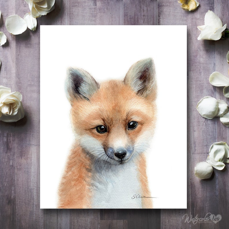 Baby Fox Art Gift, Watercolor Fox Art Print, Baby Fox Prints, Woodland Animals Nursery Decor, Nursery Wall Art, Baby Fox nursery art prints image 7
