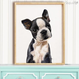 Watercolor puppy, Boston Terrier puppy prints, Boston Terrier fine art prints, High quality art print, Dog kids room decor, Nursery wall art image 4