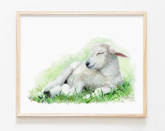 WATERCOLOR baby Lamb, Baby Sheep Nursery wall art, Lamb Baby Nursery decor, Farm house lamb painting, Baby Farm animal fine art prints