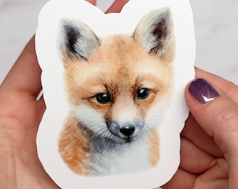 Cute Fox Watercolor Vinyl Sticker - For Water Bottles & Laptops, Woodland Animals, Forest Animals Vinyl stickers, Adorable Fox Sticker