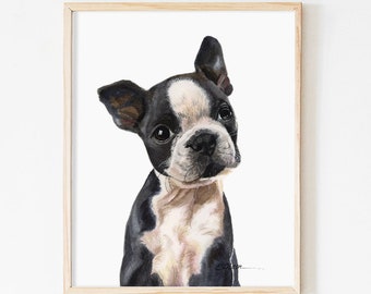 Watercolor puppy, Boston Terrier puppy prints, Boston Terrier fine art prints, High quality art print, Dog kids room decor, Nursery wall art