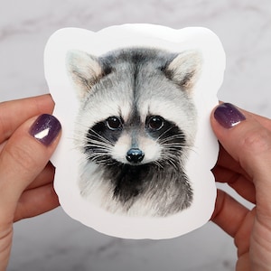 Cute Raccoon Watercolor Vinyl Sticker - For Water Bottles & Laptops, Woodland Animals, Forest Animals Vinyl stickers, Trash panda Sticker