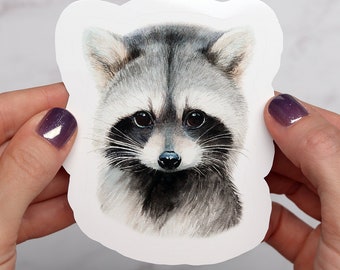 Cute Raccoon Watercolor Vinyl Sticker - For Water Bottles & Laptops, Woodland Animals, Forest Animals Vinyl stickers, Trash panda Sticker