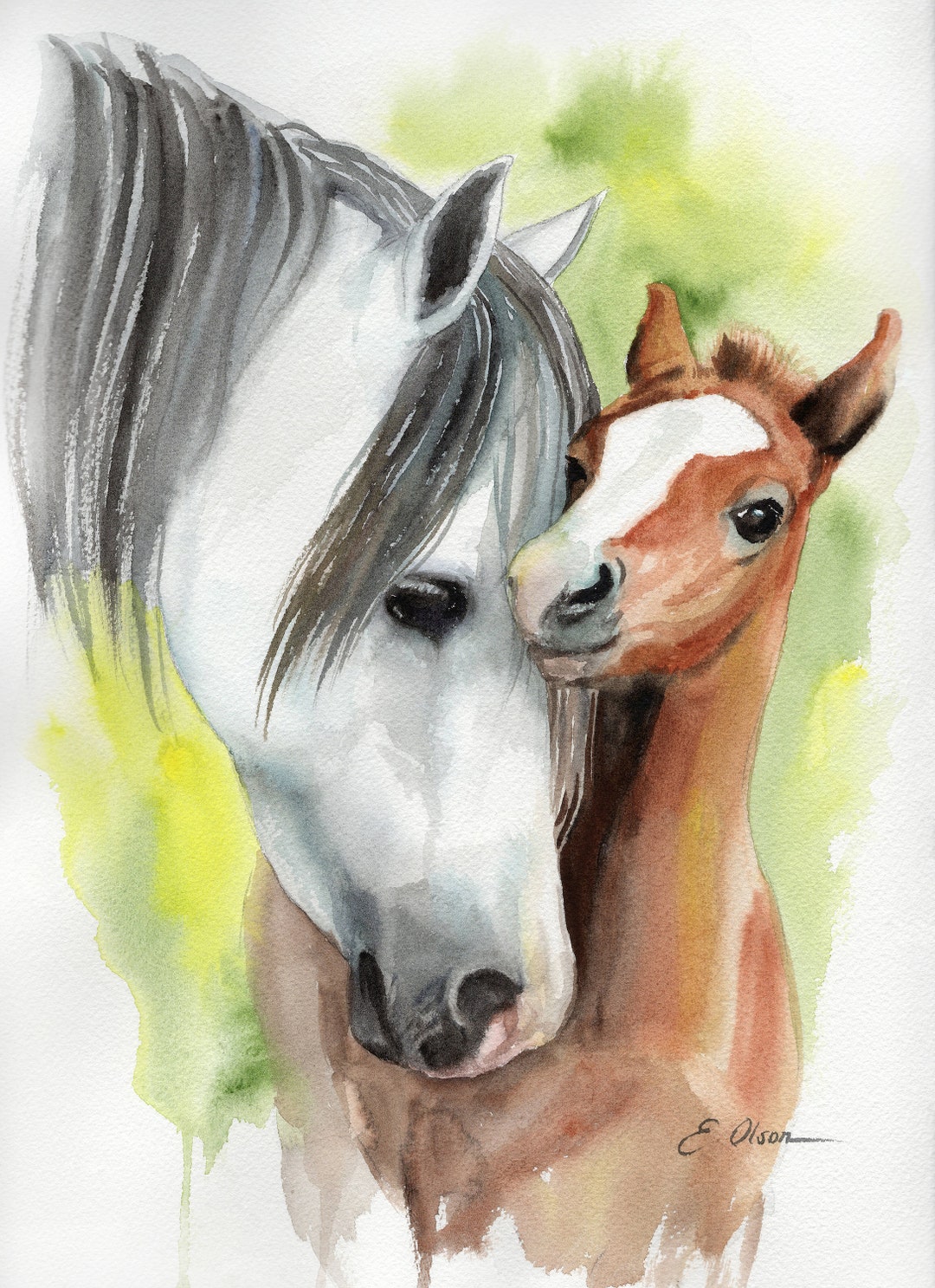 ORIGINAL Watercolor Horse Painting, Foal Horse Wall Art Nursery Decor