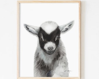 WATERCOLOR baby goat, Baby Goat Nursery wall art, Goat kid Baby Nursery decor, Farm house goat painting, Baby Farm animal prints