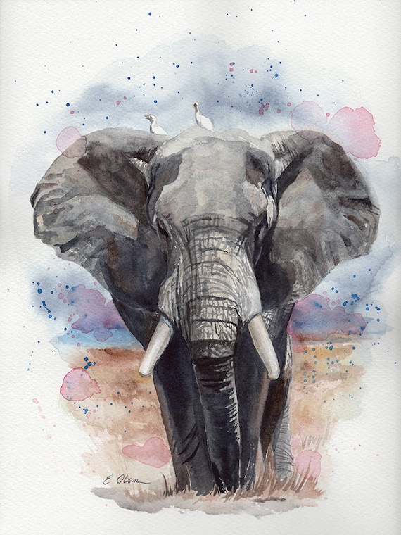 Art & Collectibles Painting Elephant Painting Original Watercolor